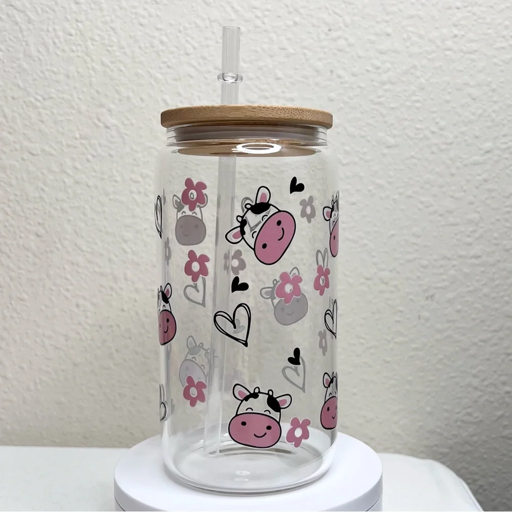 Cows and Heart Handmade Libbey Glass Cup - Picture 4 of 5